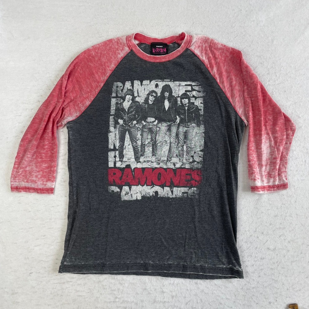Jack of all Trades Ramones Baseball Tee Mens Large Gray Red Raglan Burnout Rock